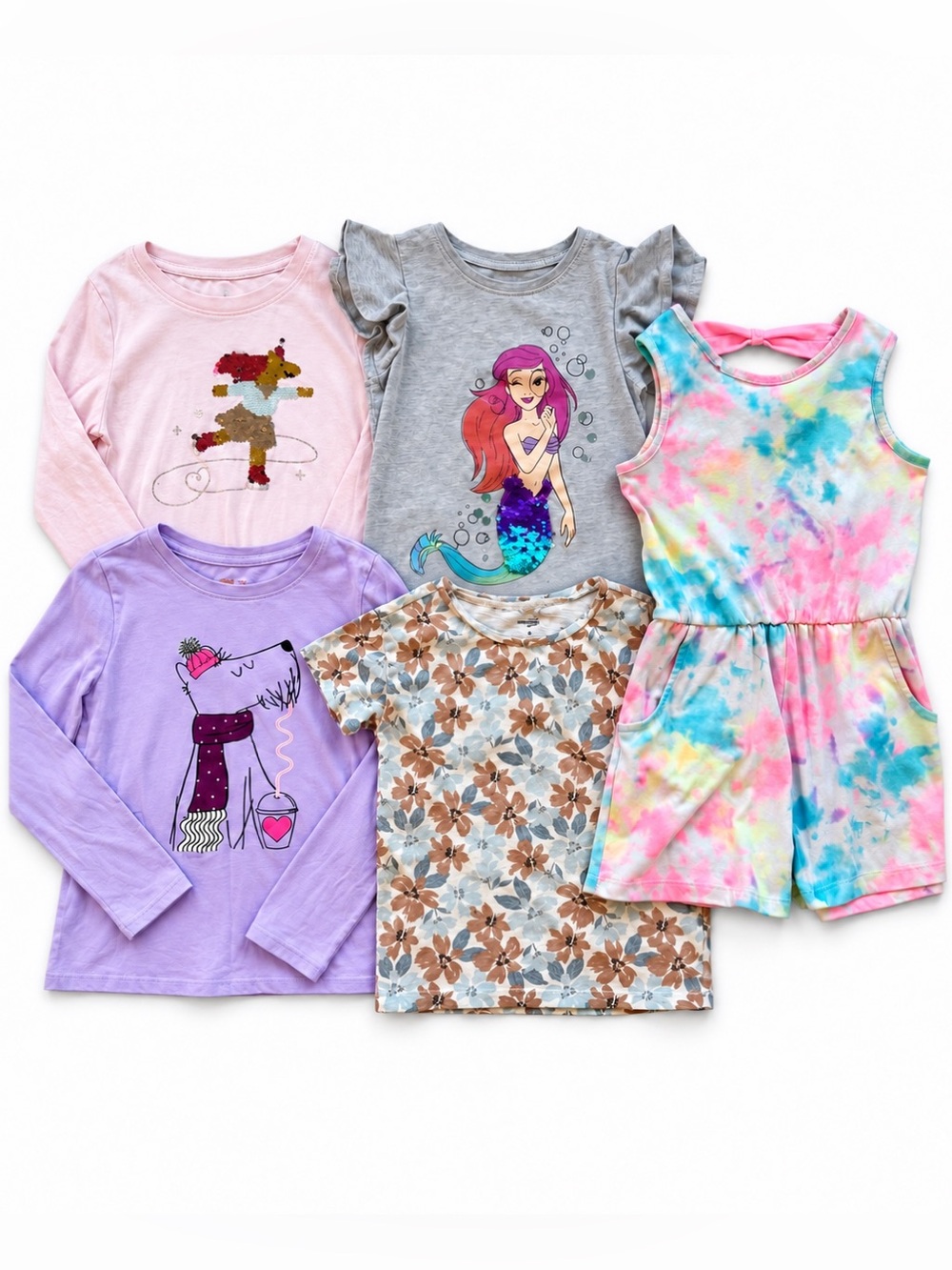 Girls Size 6 / 7 CLothing bundle long sleeve tops, winter shirts, romper outfits